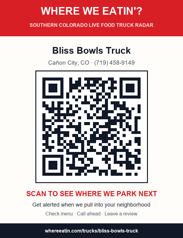 QR sticker for Bliss Bowls Truck