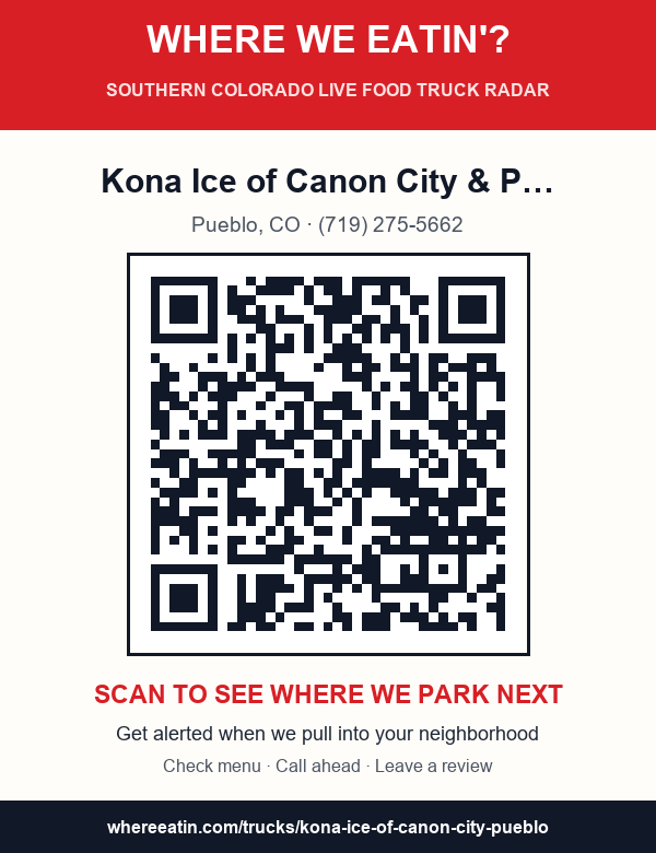 QR sticker for Kona Ice of Canon City & Pueblo