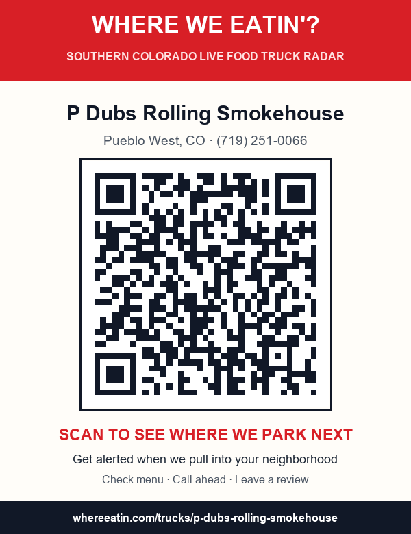 QR sticker for P Dubs Rolling Smokehouse