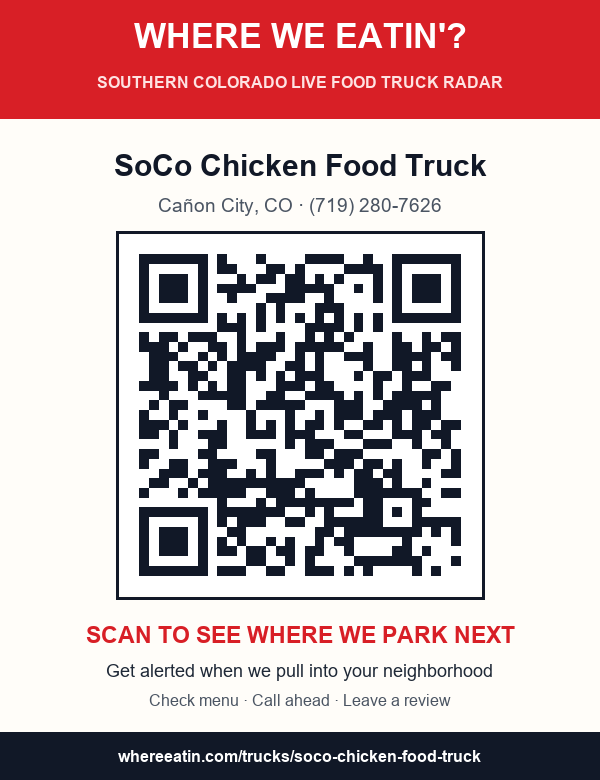 QR sticker for SoCo Chicken Food Truck